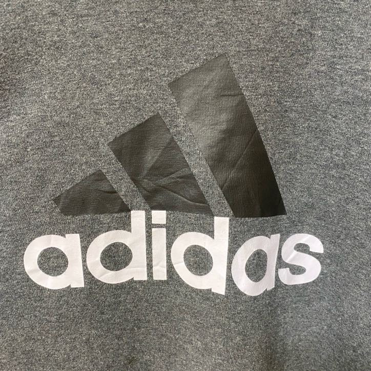 adidas　アディダス　スウェット/トレーナー　パフォーマンスロゴ　デカロゴ　クルーネック　灰色　ダークグレー　Sサイズ　古着