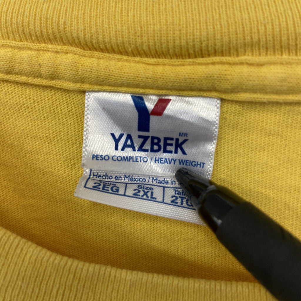 YAZBEK　半袖刺繍デザインTシャツ　ビッグT　Cozumel　メキシコ　クルーネック　黄色　イエロー　2XLサイズ　古着