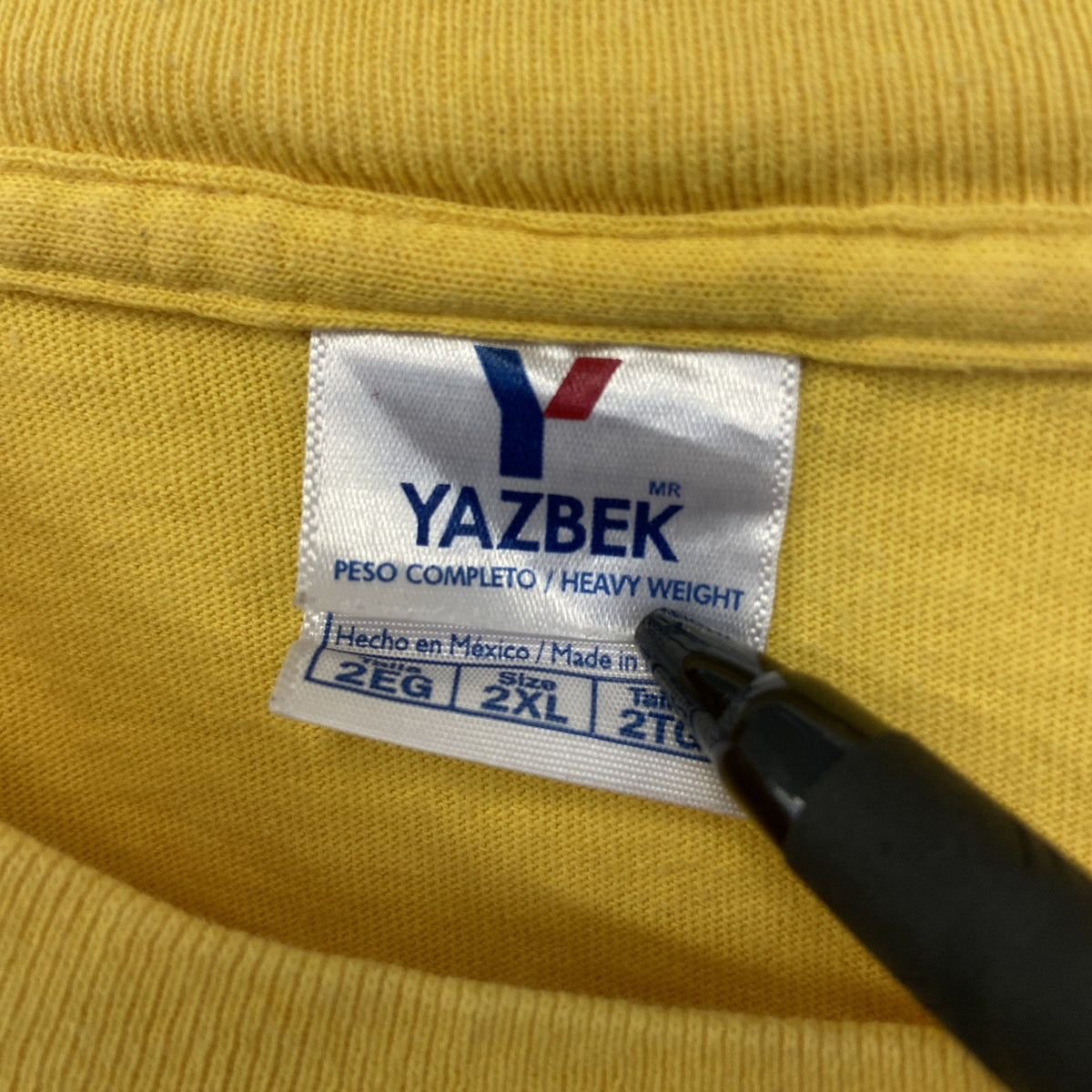YAZBEK　半袖刺繍デザインTシャツ　ビッグT　Cozumel　メキシコ　クルーネック　黄色　イエロー　2XLサイズ　古着