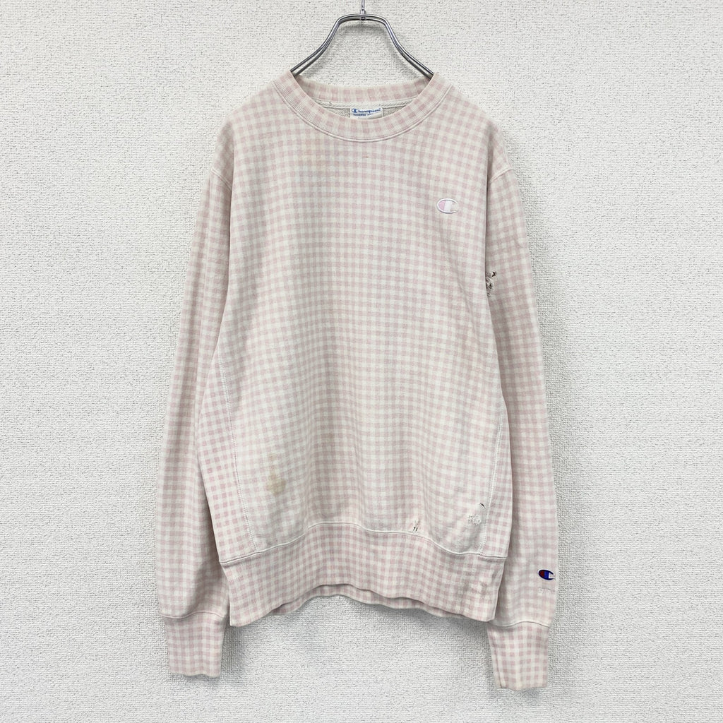 Champion　チャンピオン　リバースウィーブ　スウェット/トレーナー　ギンガムチェック　刺繍ロゴ　ピンク　Mサイズ　古着