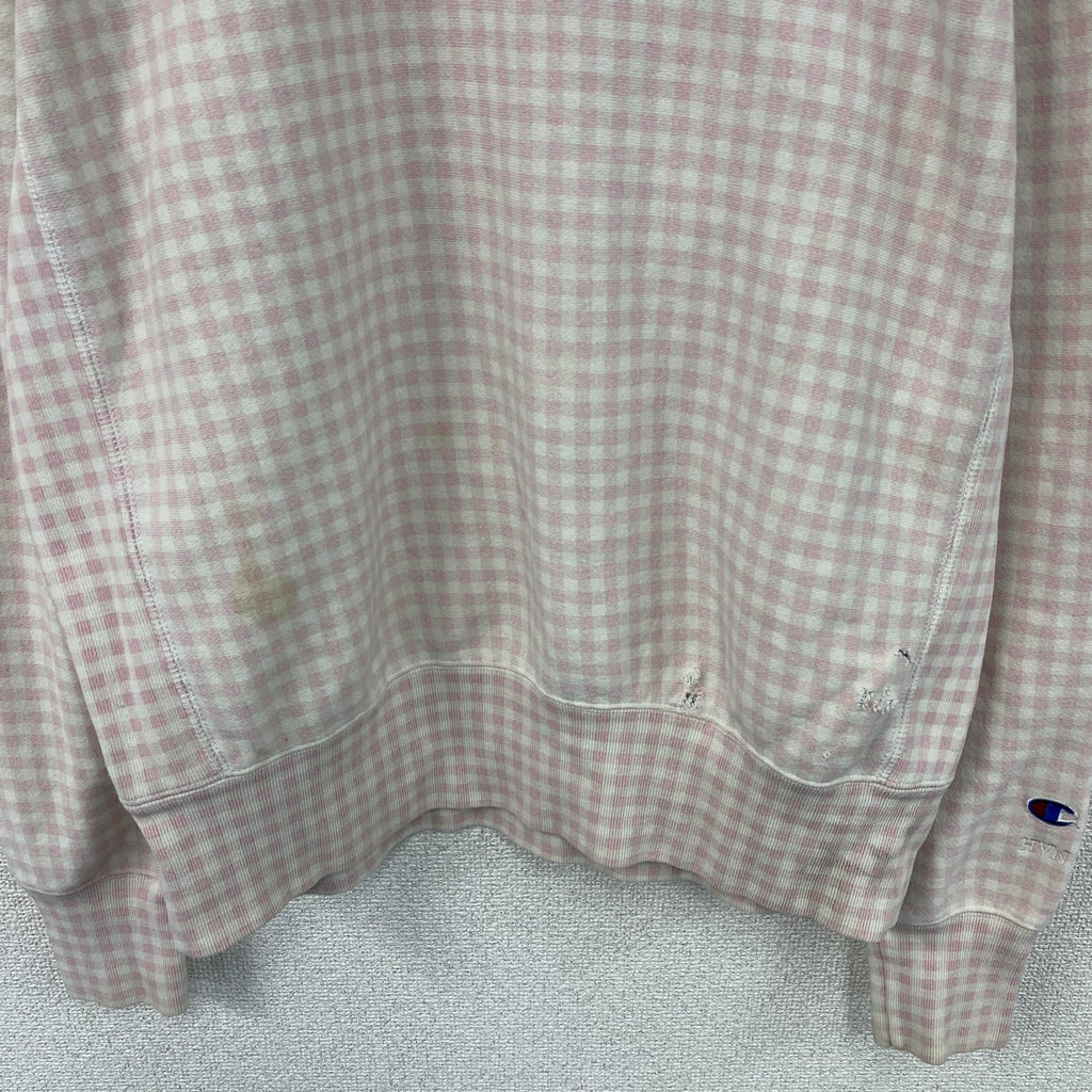 Champion　チャンピオン　リバースウィーブ　スウェット/トレーナー　ギンガムチェック　刺繍ロゴ　ピンク　Mサイズ　古着