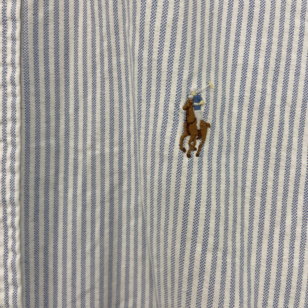 Ralph Lauren　ラルフローレン　半袖ボタンダウンシャツ　ストライプ　白　ホワイト　青　ライトブルー　Sサイズ　古着