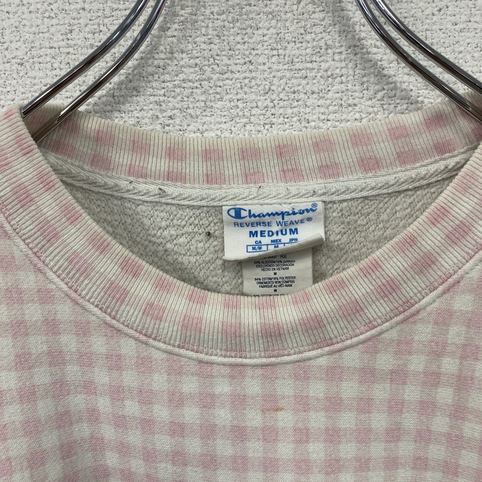 Champion　チャンピオン　リバースウィーブ　スウェット/トレーナー　ギンガムチェック　刺繍ロゴ　ピンク　Mサイズ　古着