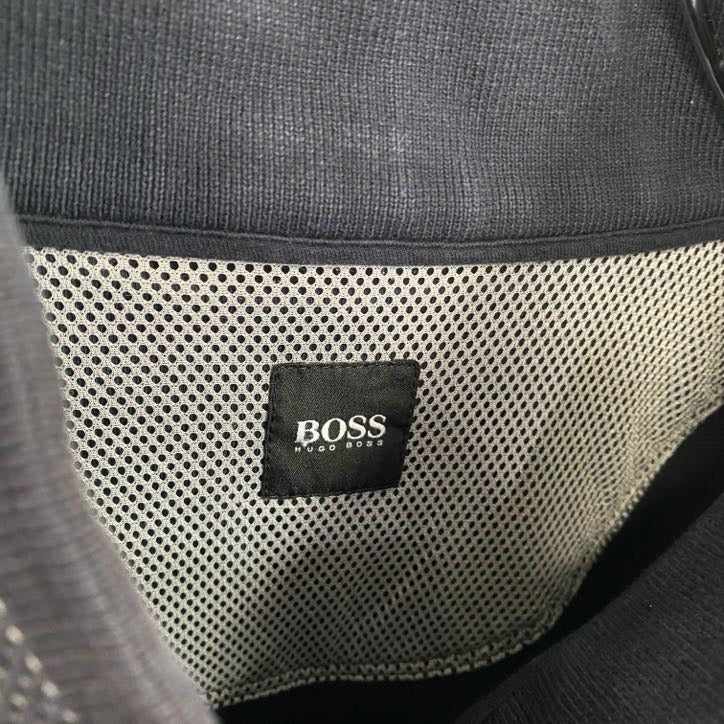 HUGO BOSS　ヒューゴボス　フルジップスウェットブルゾン　バイカラー　黒　紺　ブラック　ネイビー　古着