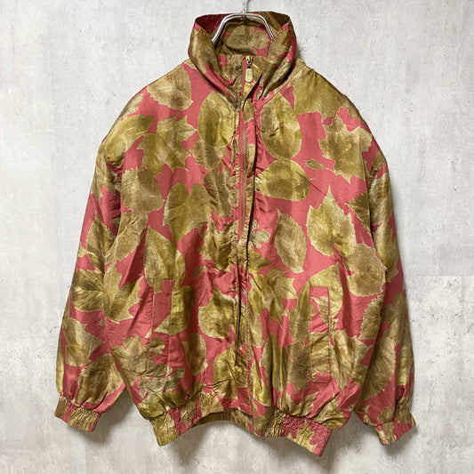 古着 used　FUDA International　長袖シルクジャケット　肩パッド付きブルゾン　総柄　ハイネック　ヴィンテージ