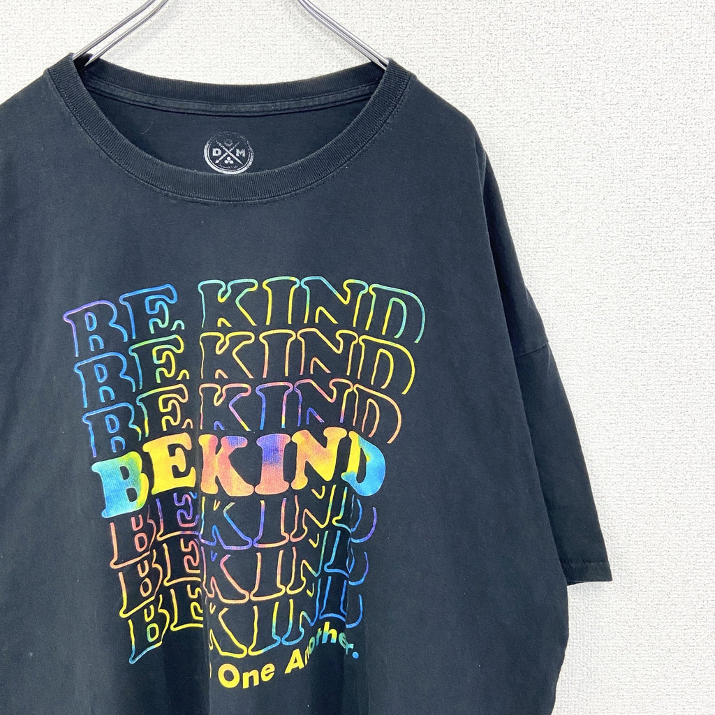 DOM　半袖デザインプリントTシャツ　ビッグT　BEKIND　カラフル　クルーネック　カジュアル　黒　ブラック　3XLサイズ　古着