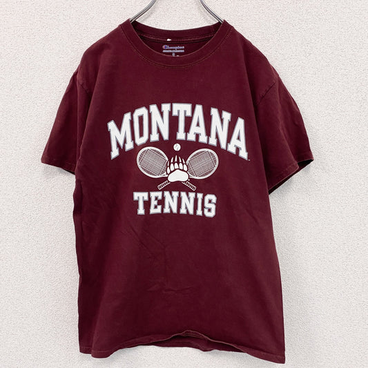 Champion　チャンピオン　半袖プリントTシャツ　3連プリント　刺繍ロゴ　ワインレッド　Mサイズ