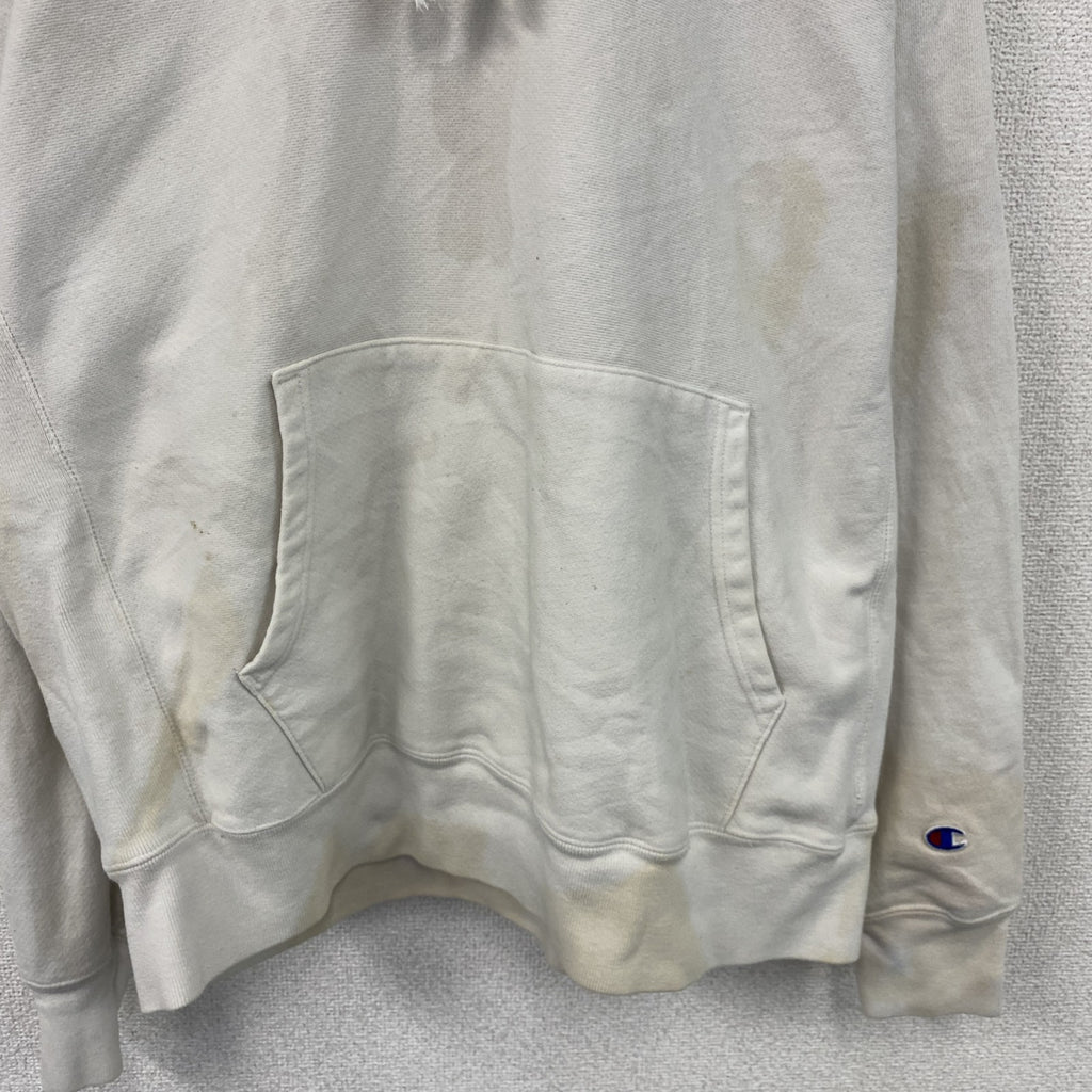 Champion　チャンピオン　リバースウィーブ　スウェットパーカー/フーディー　刺繍ロゴ　ワンポイント　現行　白　ホワイト　Lサイズ トレーナー スウェットトップス フード付き 古着
