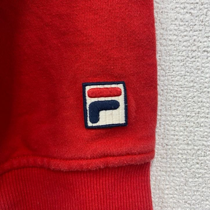 FILA　フィラ　パーカー　プルオーバー　裏起毛　ブランドロゴ　レトロ　トリコロール　赤　レッド　白　ホワイト　青　ブルー　Sサイズ　古着