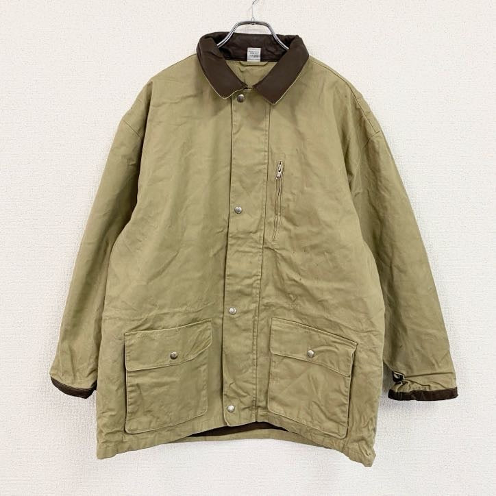 ～90s　ハンティングジャケット　ダックジャケット　レザーカラー　ヴィンテージ　ベージュ　Lサイズ　古着