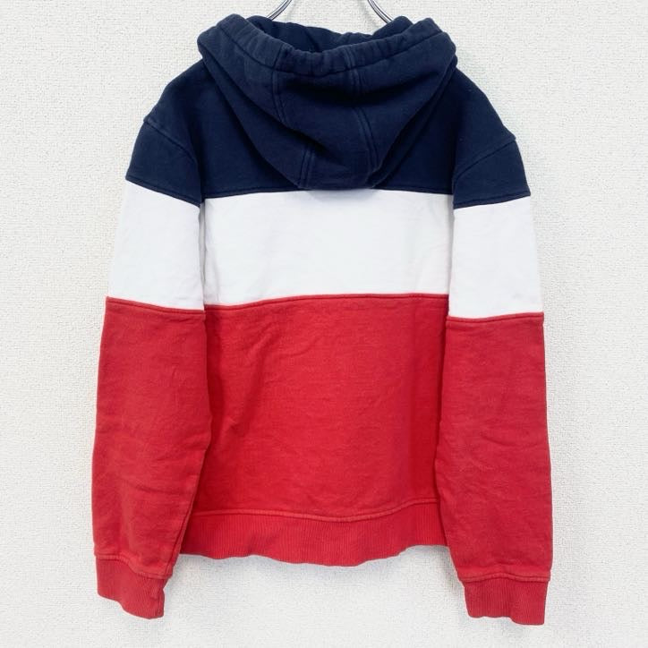 FILA　フィラ　パーカー　プルオーバー　裏起毛　ブランドロゴ　レトロ　トリコロール　赤　レッド　白　ホワイト　青　ブルー　Sサイズ　古着