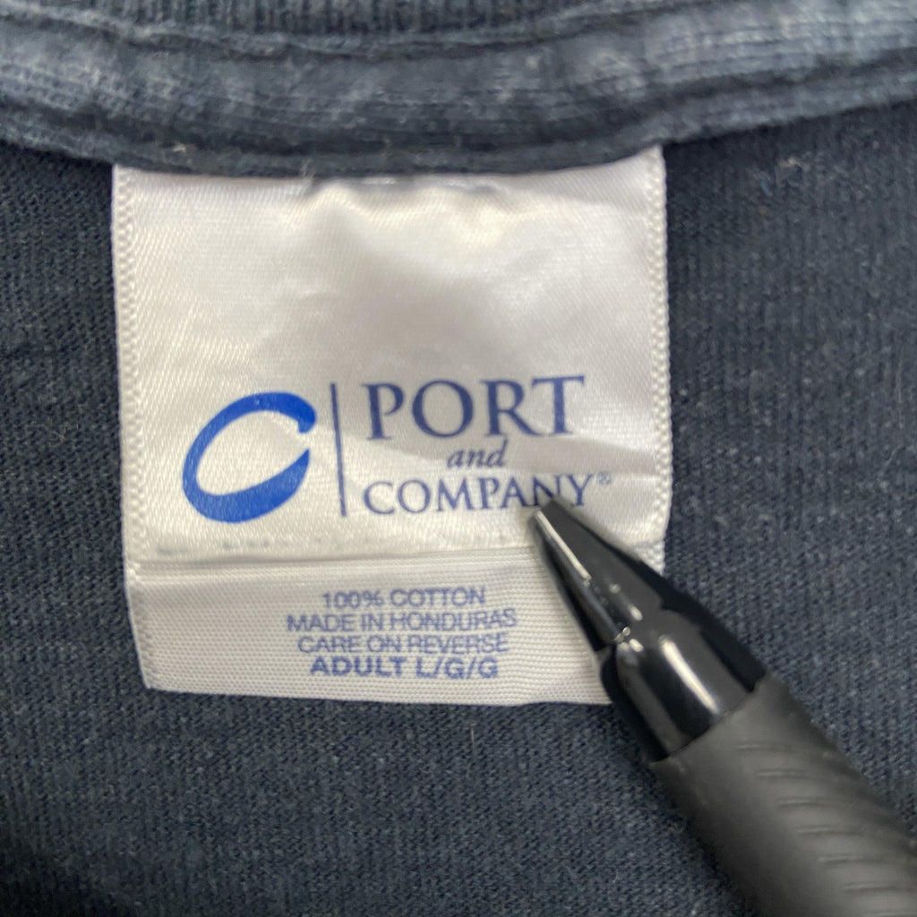 PORT＆COMPANY　半袖デザインプリントTシャツ　ビッグT　熊　クルーネック　カジュアル　黒　ブラック　Lサイズ　古着