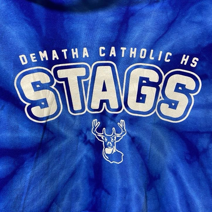 ESsports　長袖プリントタイダイ柄パーカー　STAGS　デマッサカトリック高校　鹿　青　ブルー　Sサイズ　古着
