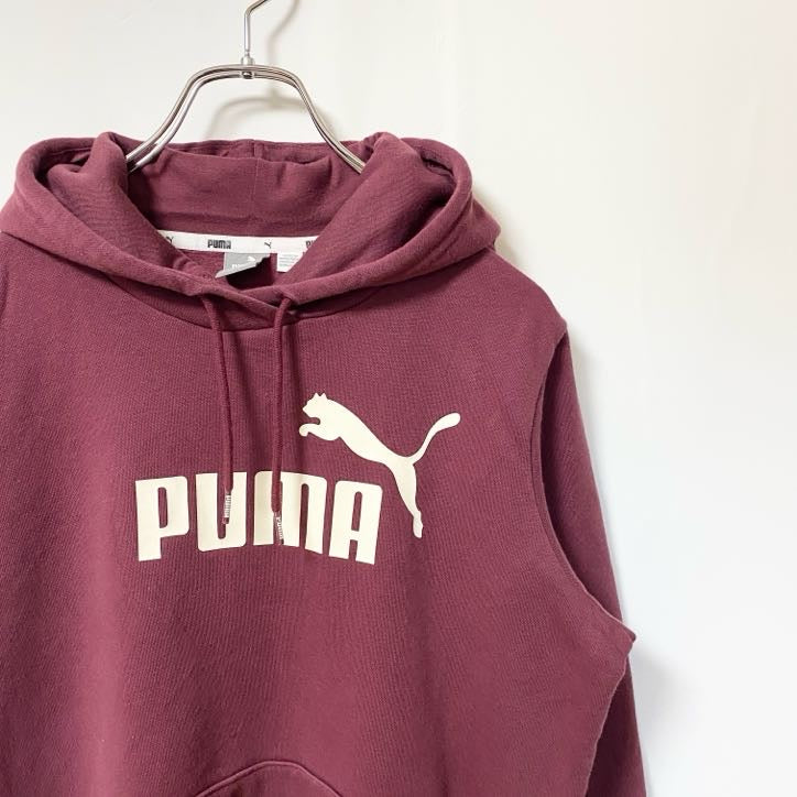 puma プーマ　長袖ビックロゴプリントパーカー　フード付きスウェット　バーガンディー　Mサイズ　古着
