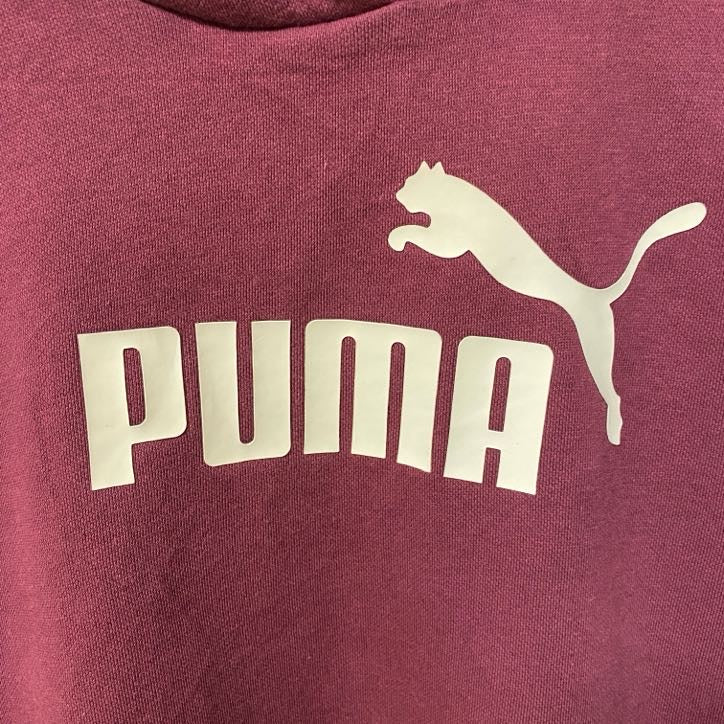 puma プーマ　長袖ビックロゴプリントパーカー　フード付きスウェット　バーガンディー　Mサイズ　古着