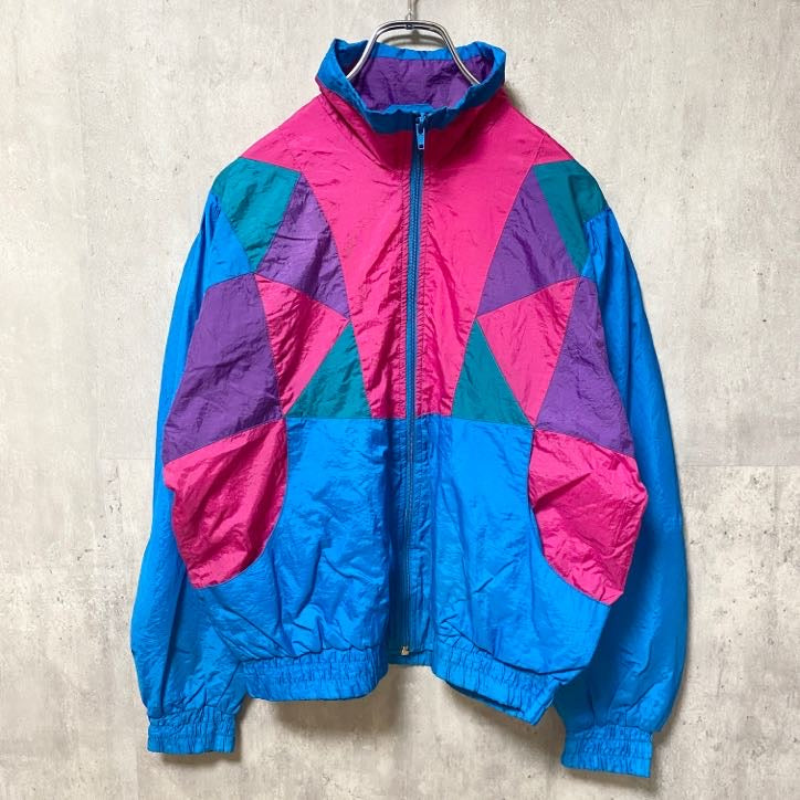 古着 used BASIC OUTLOOK 長袖ナイロンジャケット マルチカラー 水色