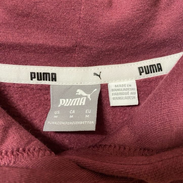 puma プーマ　長袖ビックロゴプリントパーカー　フード付きスウェット　バーガンディー　Mサイズ　古着