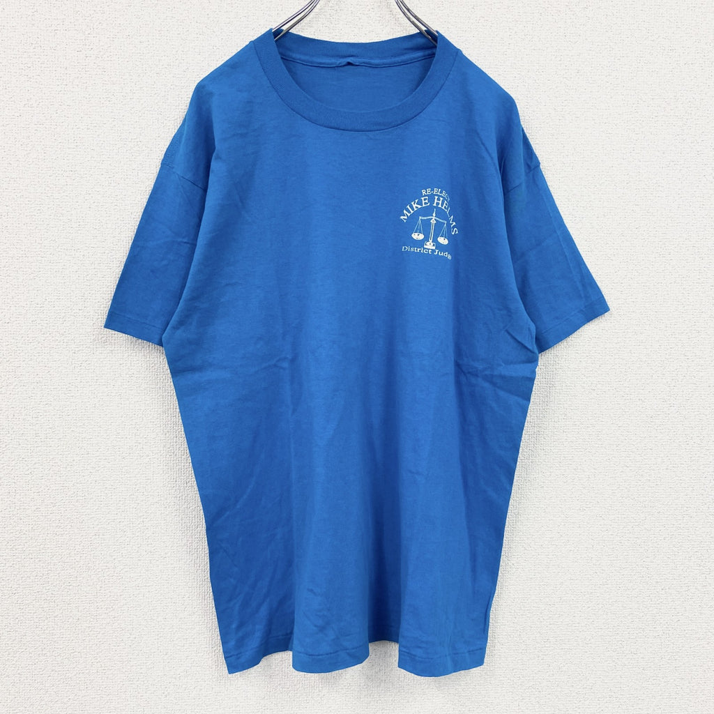 80s～　半袖プリントTシャツ　ヴィンテージ　シングルステッチ　青　ブルー　古着