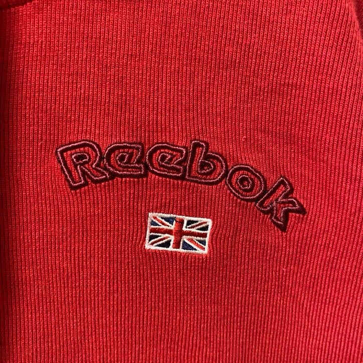 Reebok リーボック　長袖ワンポイントロゴ刺繍パーカー　フルジップ　ペプシタグ　赤　レッド　XLサイズ　古着