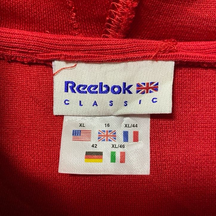 Reebok リーボック　長袖ワンポイントロゴ刺繍パーカー　フルジップ　ペプシタグ　赤　レッド　XLサイズ　古着