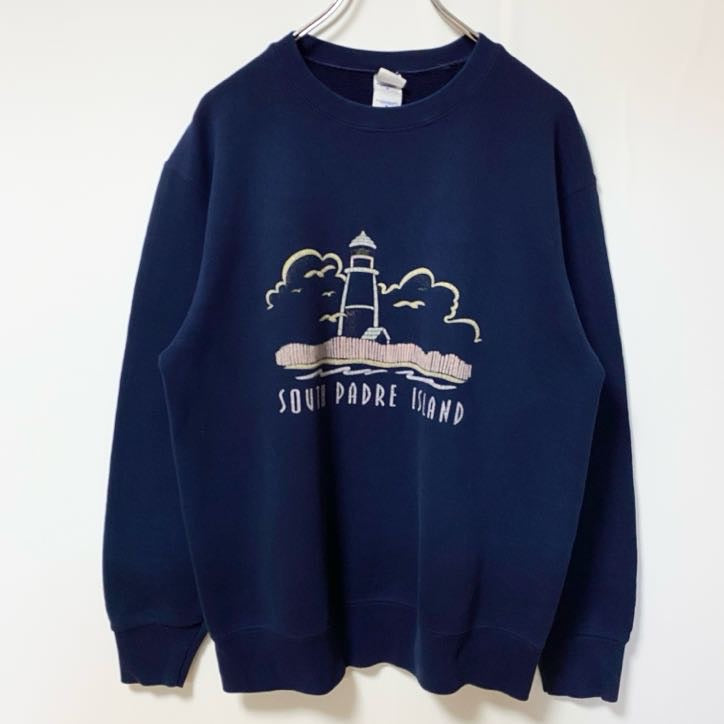 FRUIT OF THE LOOM　長袖プリントスウェット　トレーナー　サウスパドリーアイランド　紺　Mサイズ　古着