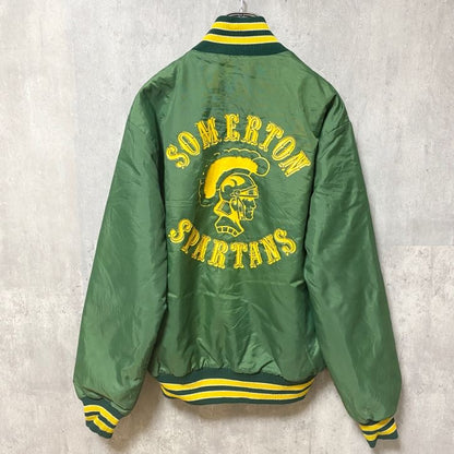 古着 used　DeLONG　長袖ナイロンスタジャン　バックプリント　SOMERTON SPARTANS　カーキ　Sサイズ