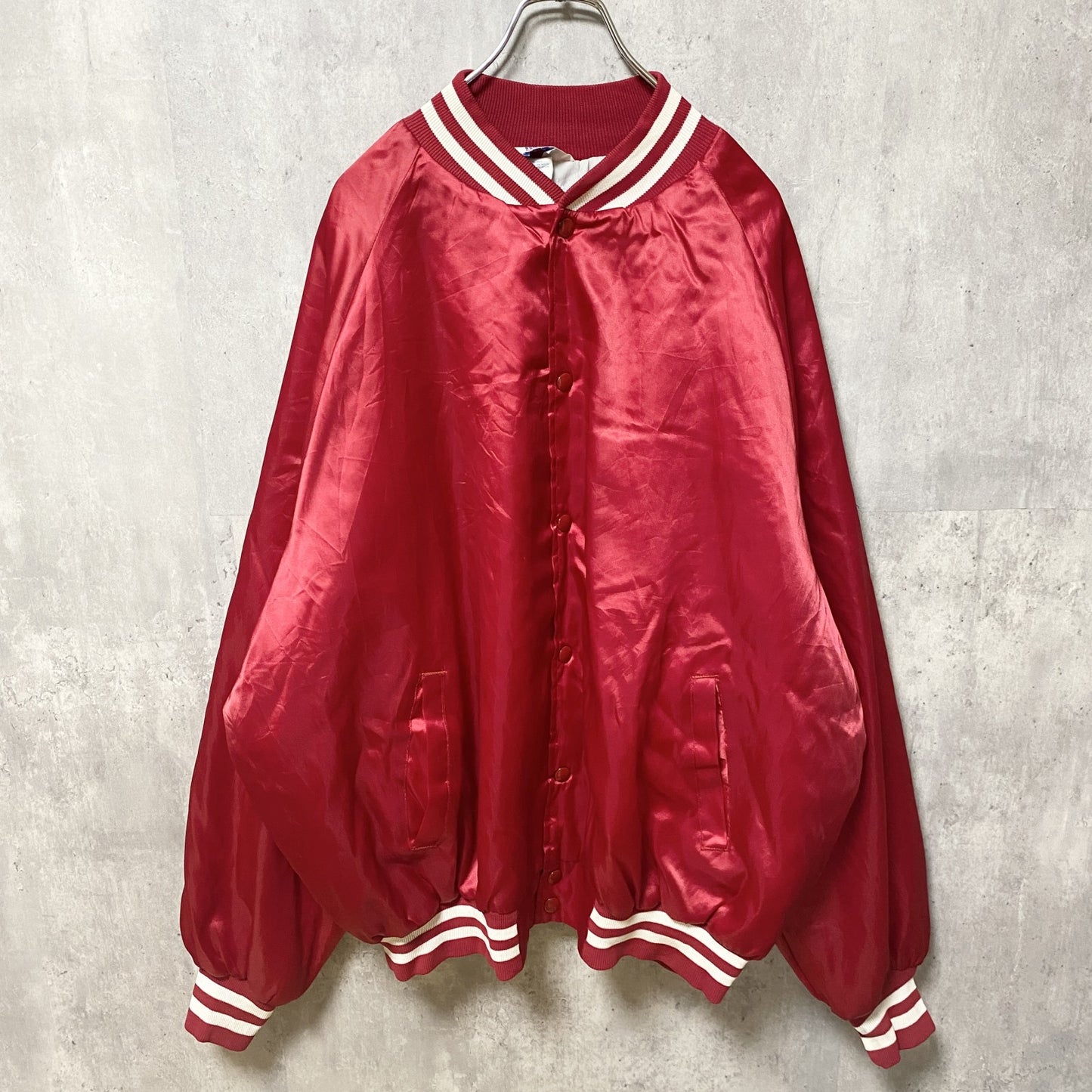 古着 used　USA製　WEST ARK　ウエストアーク　長袖ナイロンスタジャン　英字刺繍　赤　レッド　オーバーサイズ