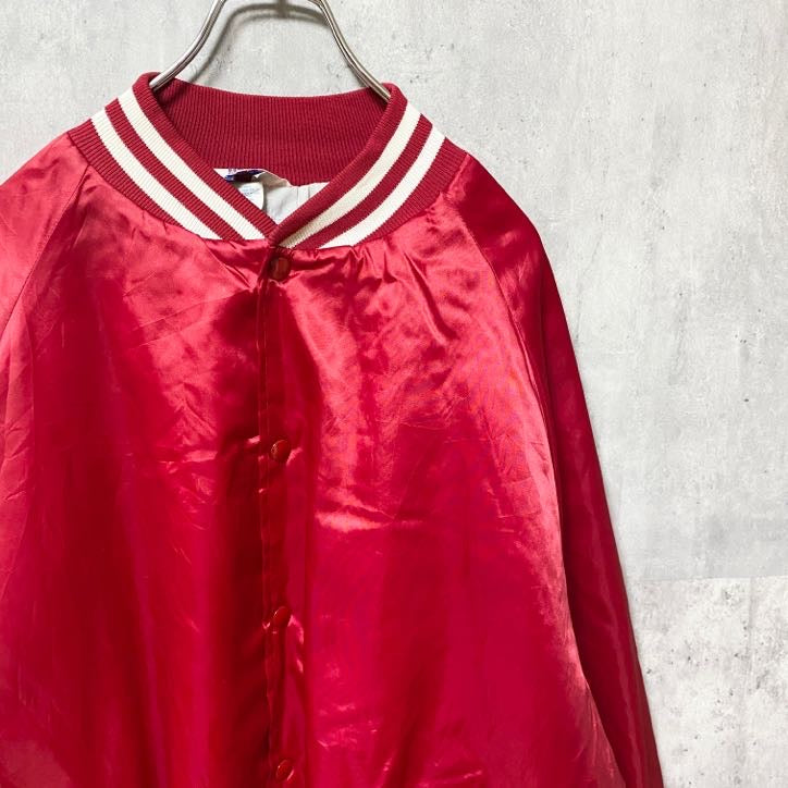 古着 used　USA製　WEST ARK　ウエストアーク　長袖ナイロンスタジャン　英字刺繍　赤　レッド　オーバーサイズ