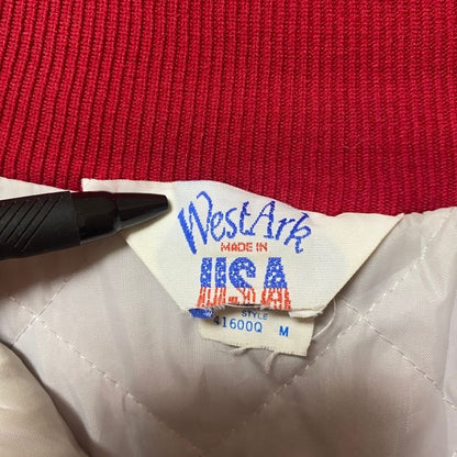 古着 used　USA製　WEST ARK　ウエストアーク　長袖ナイロンスタジャン　英字刺繍　赤　レッド　オーバーサイズ