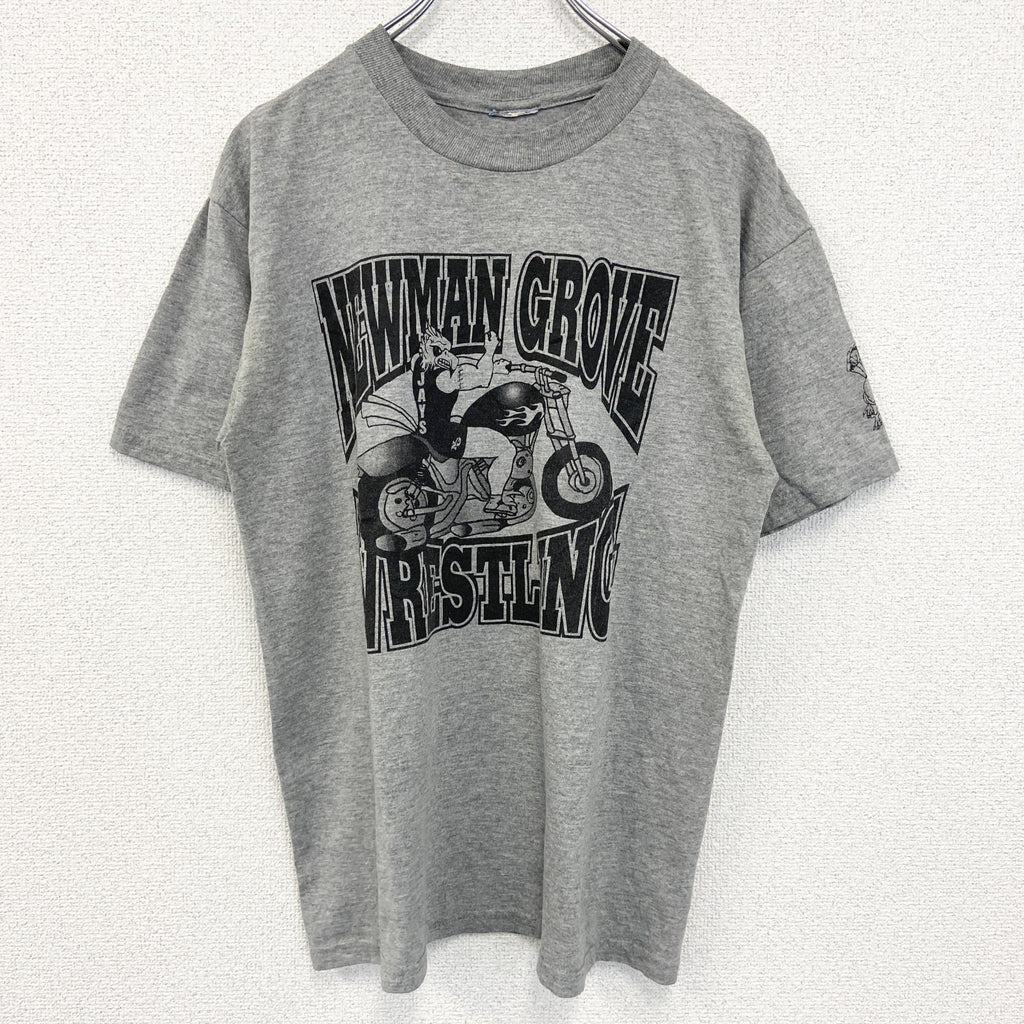 JERZEES ジャージーズ　半袖プリントTシャツ　NEWMAN GROVE　グレー　灰色　クルーネック　古着