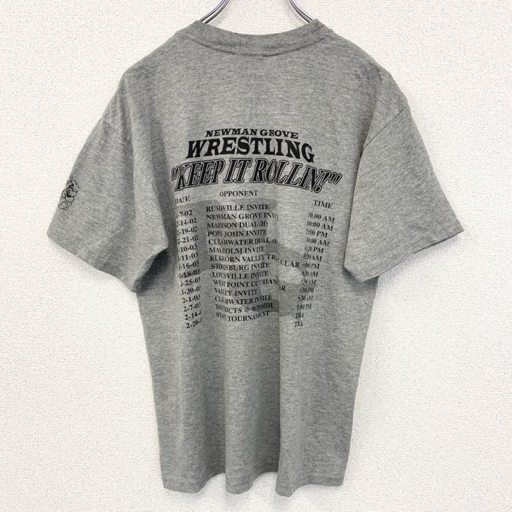 JERZEES ジャージーズ　半袖プリントTシャツ　NEWMAN GROVE　グレー　灰色　クルーネック　古着