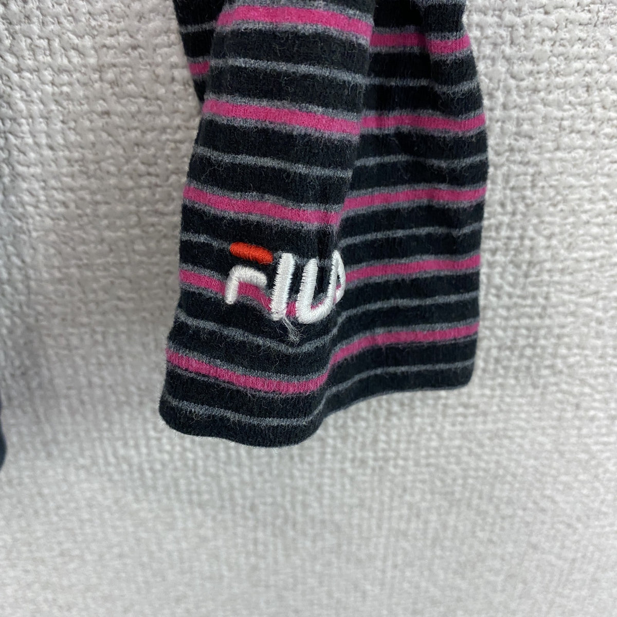 90s　FILA　フィラ　ゴルフウェア　長袖ハーフジップポロシャツ　スポーツウェア　ボーダー　ヴィンテージ　黒　ブラック　Mサイズ　