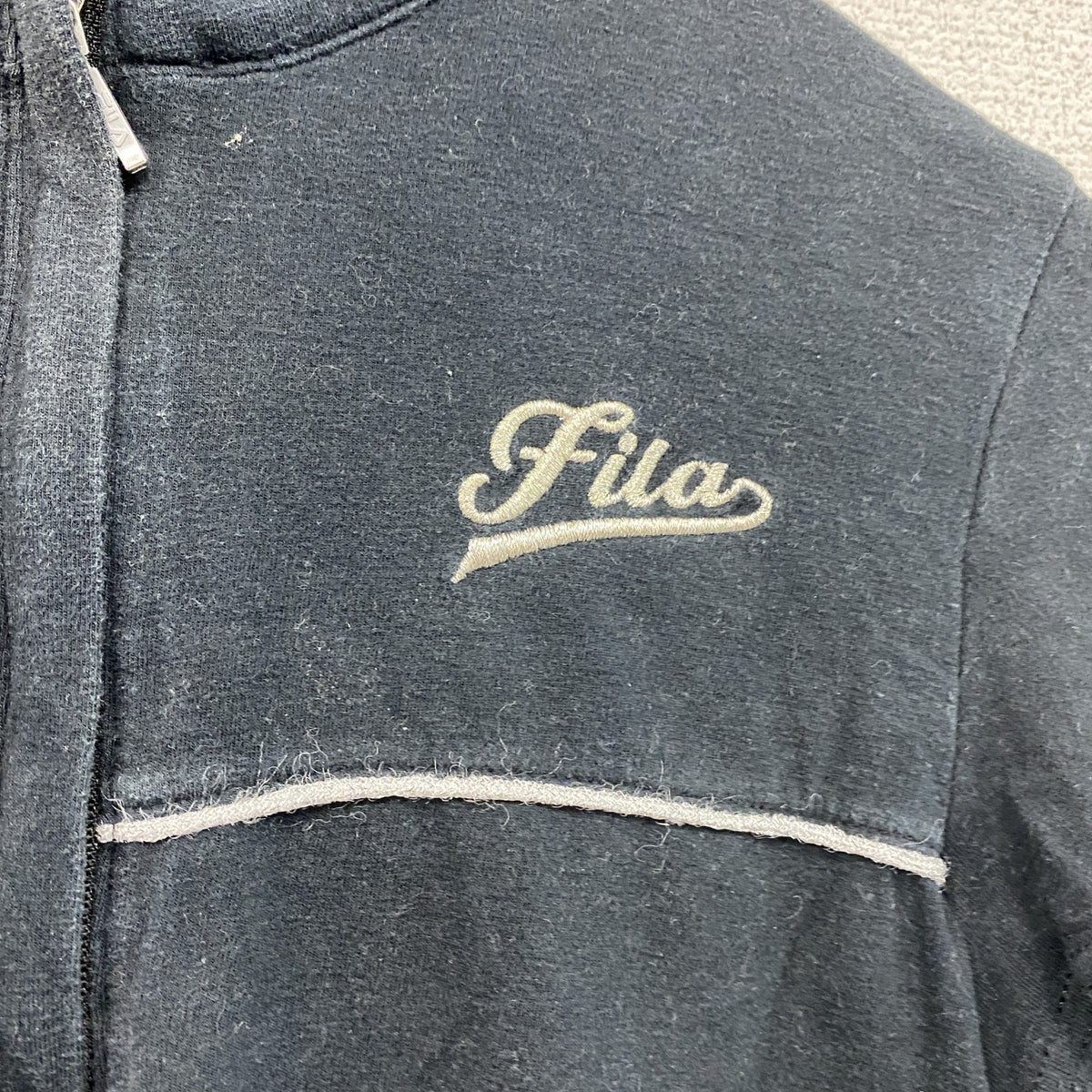 90s　FILA　フィラ　ゴルフウェア　長袖ハーフジップポロシャツ　スポーツウェア　ボーダー　ヴィンテージ　黒　ブラック　Mサイズ　