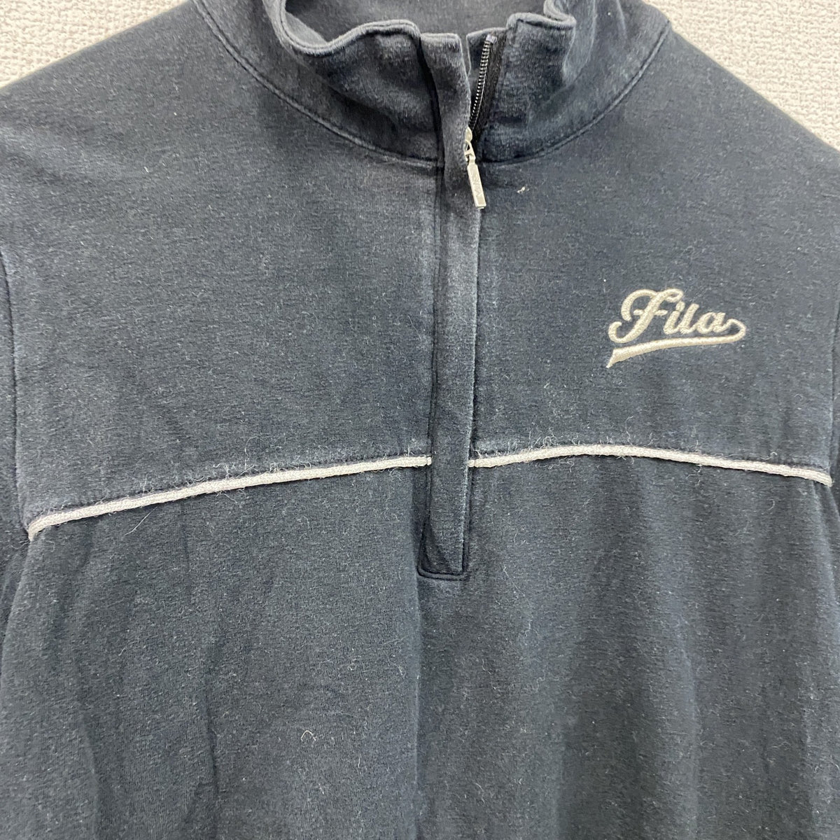 90s　FILA　フィラ　ゴルフウェア　長袖ハーフジップポロシャツ　スポーツウェア　ボーダー　ヴィンテージ　黒　ブラック　Mサイズ　