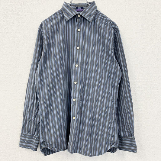 古着 used　GAP　ギャップ　長袖襟付きストライプ柄シャツ　マルチカラー　ネイビー　グレー　黄色　秋冬服　レトロデザイン