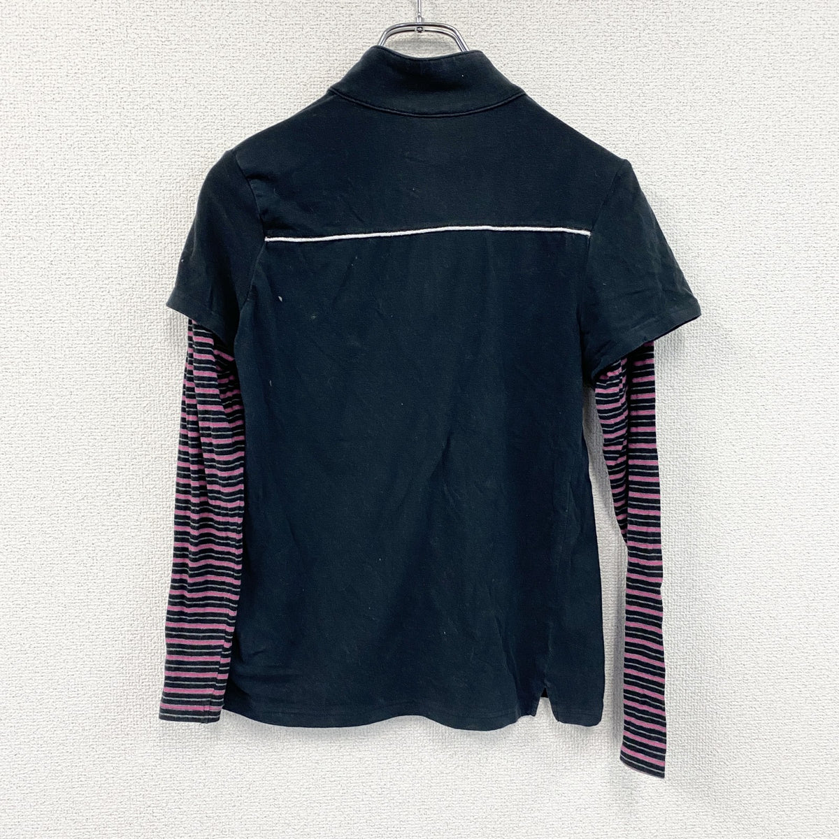 90s　FILA　フィラ　ゴルフウェア　長袖ハーフジップポロシャツ　スポーツウェア　ボーダー　ヴィンテージ　黒　ブラック　Mサイズ　