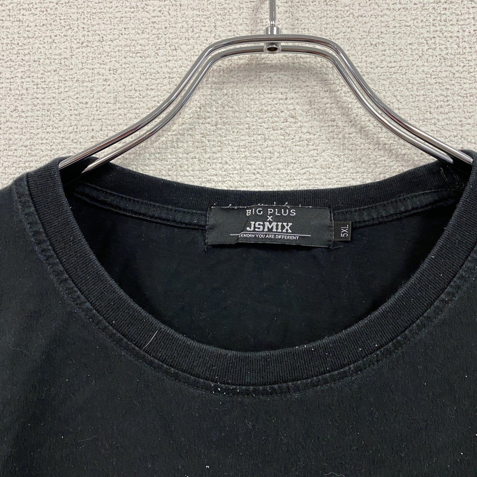 BIG PLUS　JSMIX　半袖プリントアニマルTシャツ　NEVER GIVE UP　黒　ブラック　5XLサイズ　古着