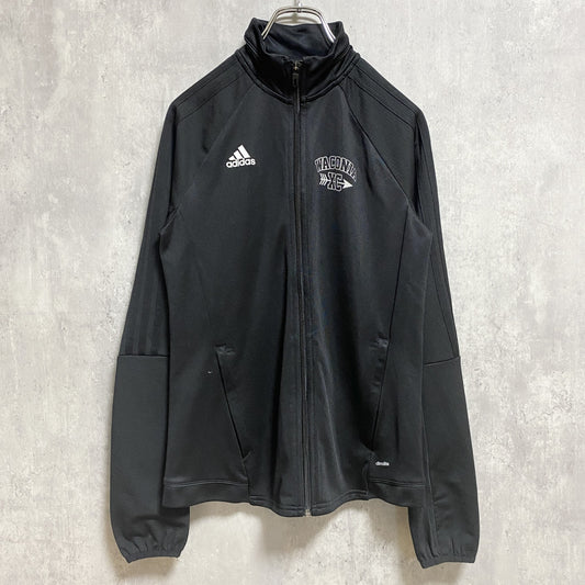 古着 used　adidas　アディダス　長袖フルジップトラックジャケット　ジャージ　バックプリント　黒　Sサイズ