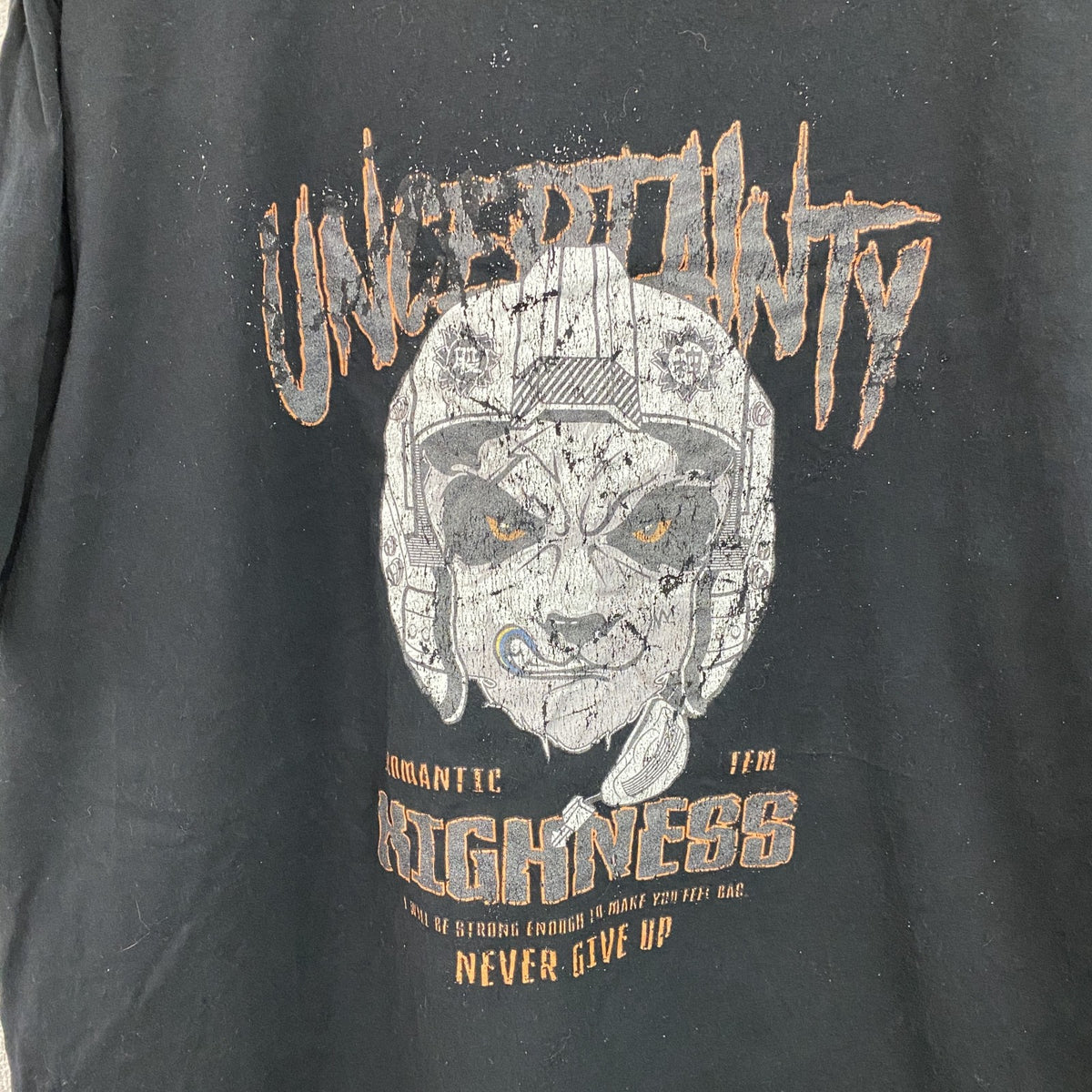BIG PLUS　JSMIX　半袖プリントアニマルTシャツ　NEVER GIVE UP　黒　ブラック　5XLサイズ　古着