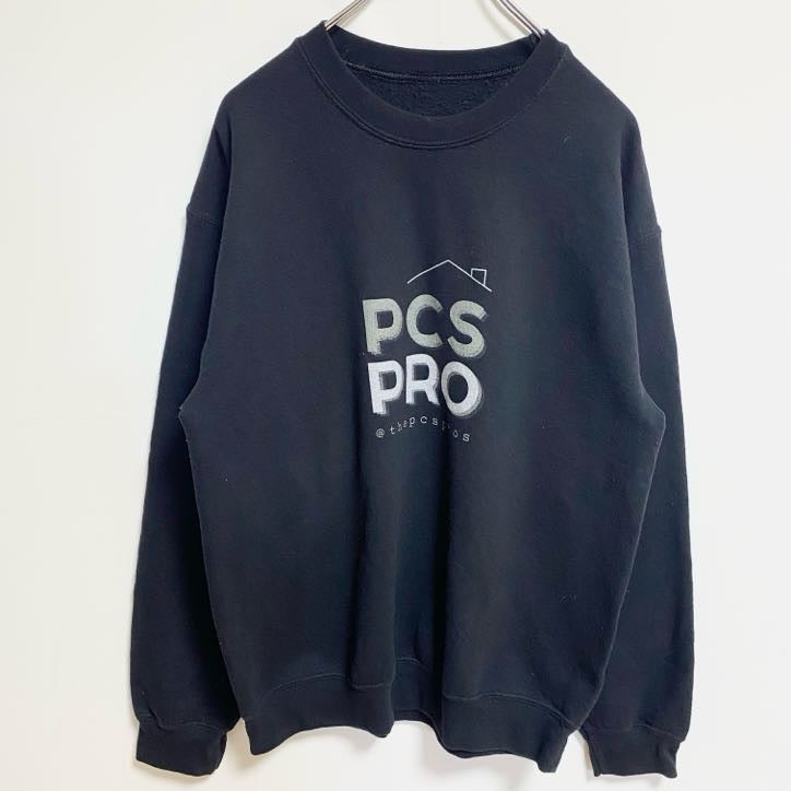 PCSPRO　スウェット/トレーナー　企業ロゴ　3連プリント　英字プリント　黒　ブラック　古着