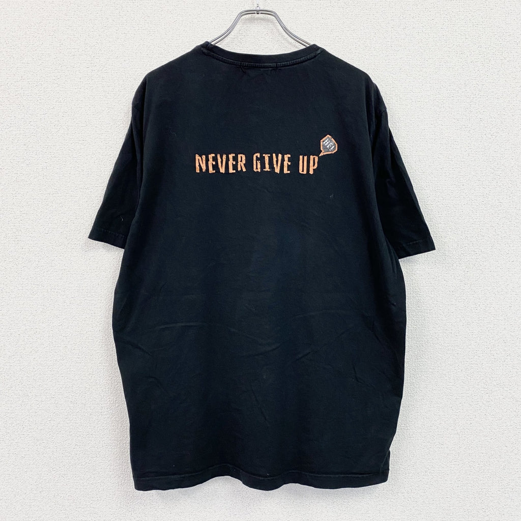 BIG PLUS　JSMIX　半袖プリントアニマルTシャツ　NEVER GIVE UP　黒　ブラック　5XLサイズ　古着