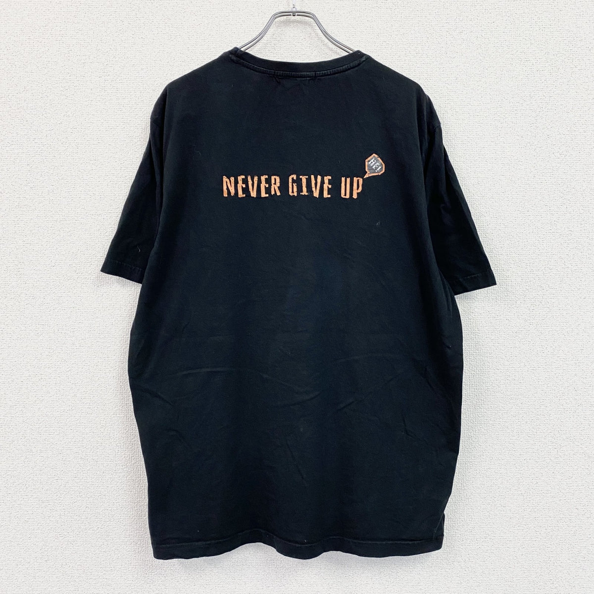 BIG PLUS　JSMIX　半袖プリントアニマルTシャツ　NEVER GIVE UP　黒　ブラック　5XLサイズ　古着