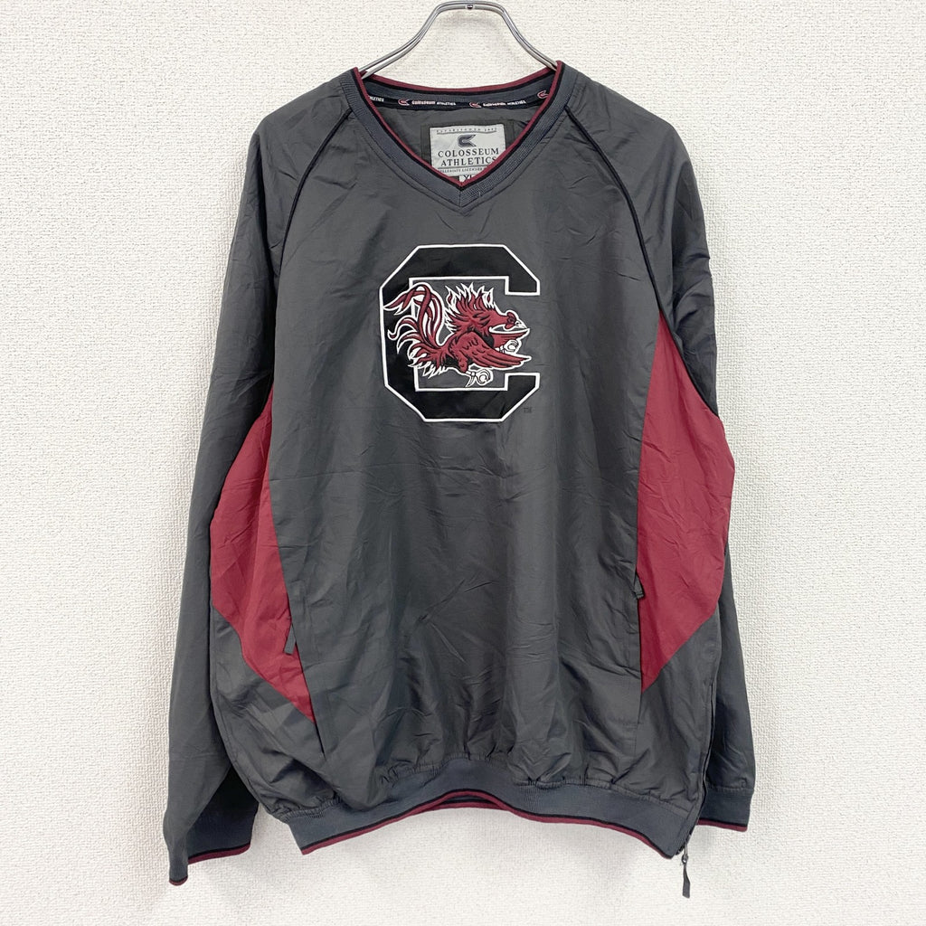 COLOSSEUM ATHLETICS　プルオーバージャケット　Vネック　カレッジロゴ　ワッペン　灰色　グレー　XLサイズ　古着