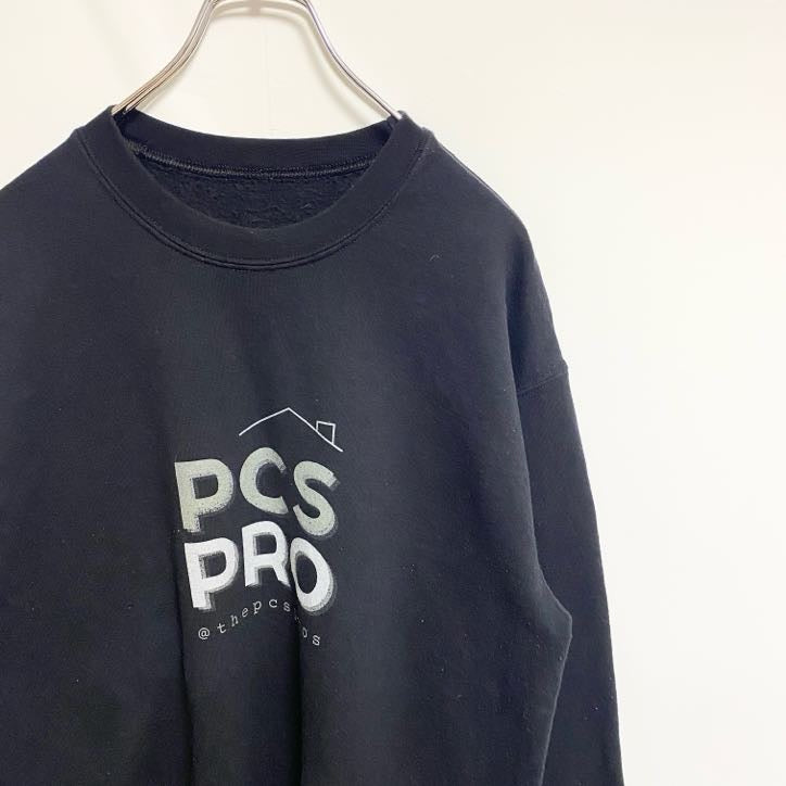 PCSPRO　スウェット/トレーナー　企業ロゴ　3連プリント　英字プリント　黒　ブラック　古着