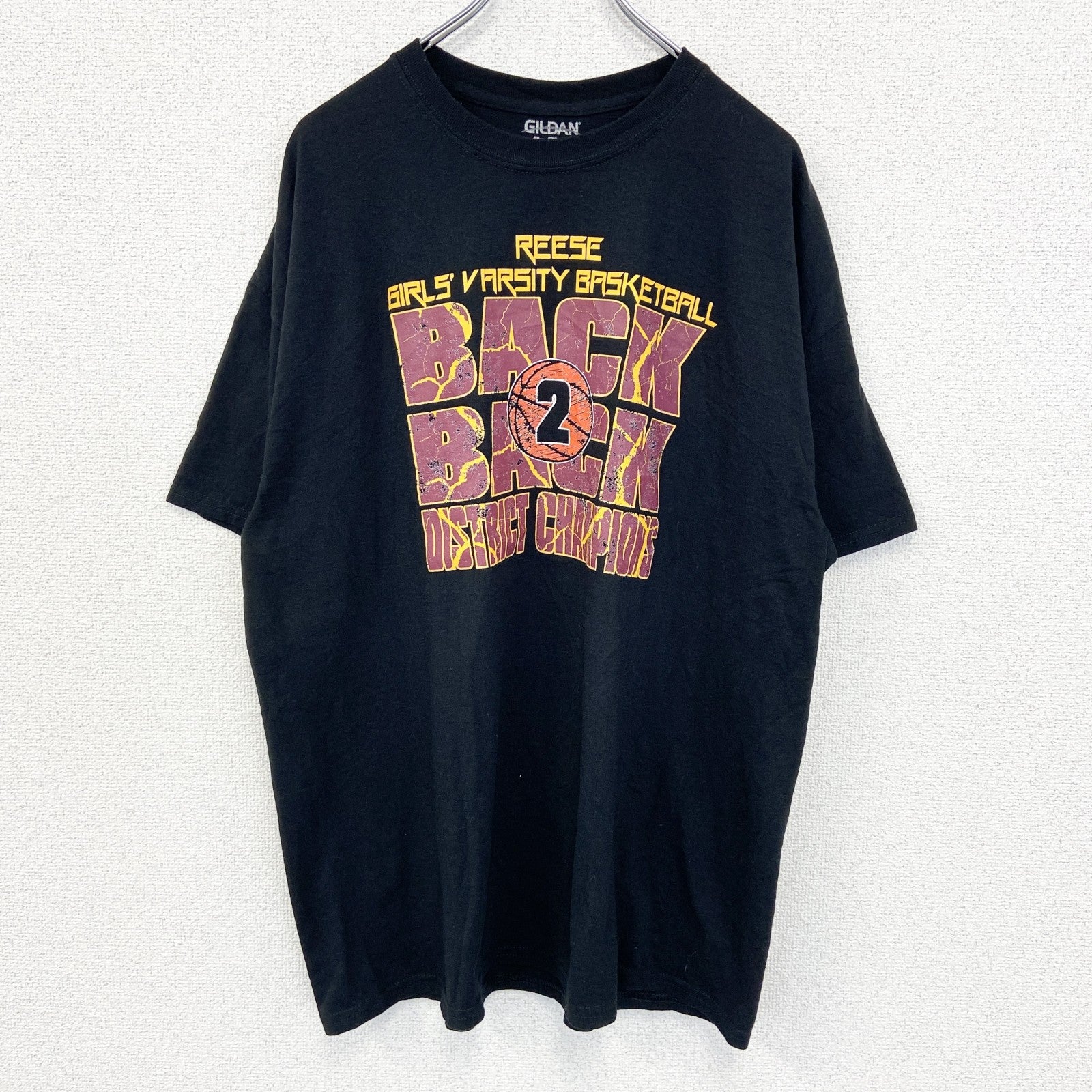 GILDAN ギルダン　半袖プリントTシャツ　バスケ　黒　ブラック　クルーネック　ビックシルエット　XLサイズ　古着