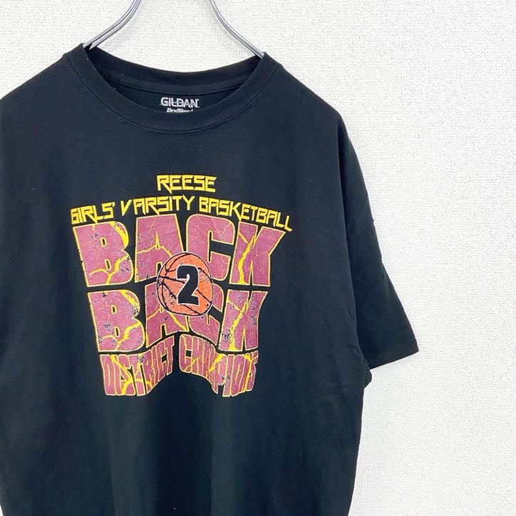 GILDAN ギルダン　半袖プリントTシャツ　バスケ　黒　ブラック　クルーネック　ビックシルエット　XLサイズ　古着
