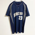 huskies 半袖ロゴプリントゲームシャツ　ユニフォーム風　バックプリント　スポーティー　ネイビー　紺　Sサイズ　古着