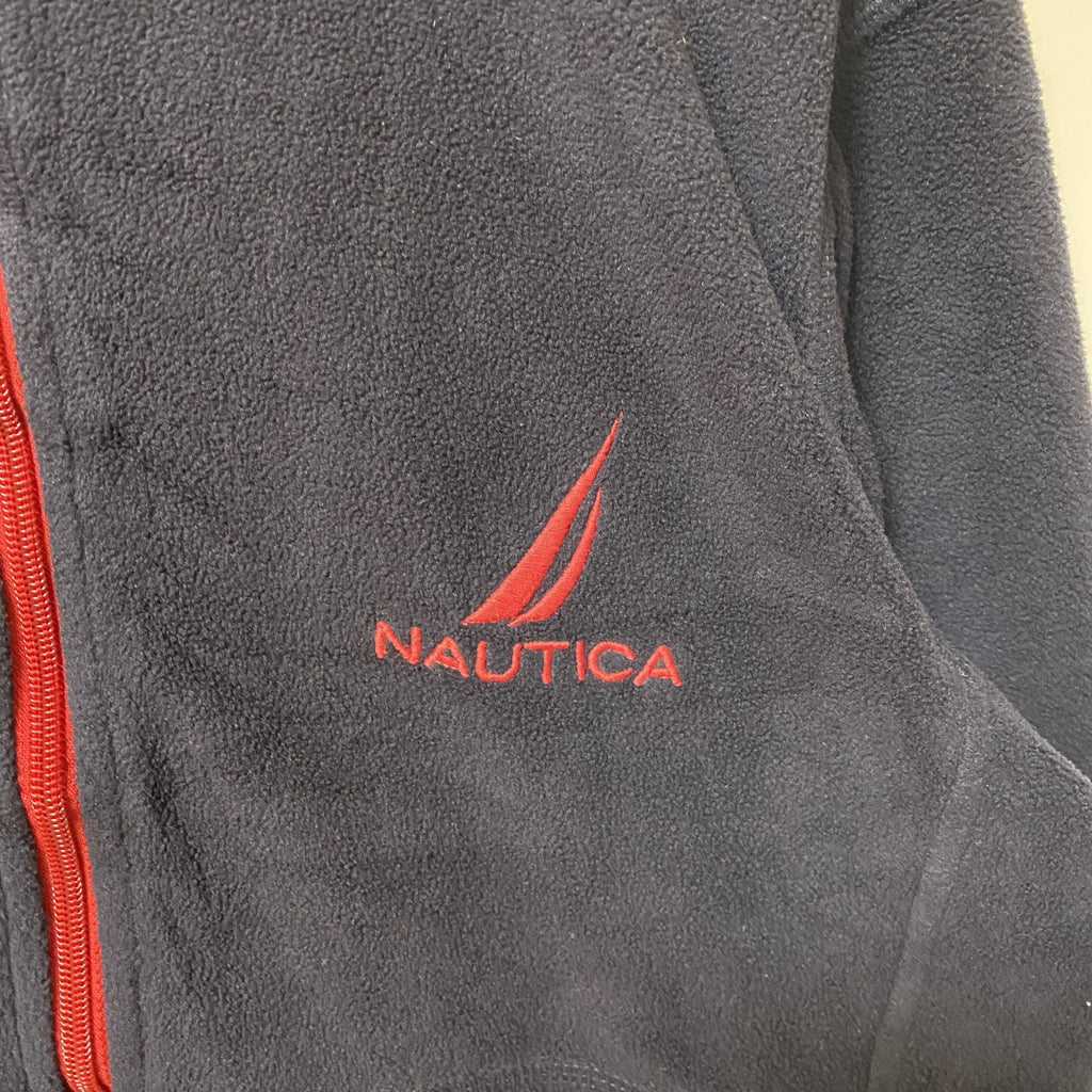 NAUTICA ノーティカ　長袖ジップアップフリースジャケット　ワンポイント刺繍　ハイネック　ネイビー　紺　XSサイズ　古着