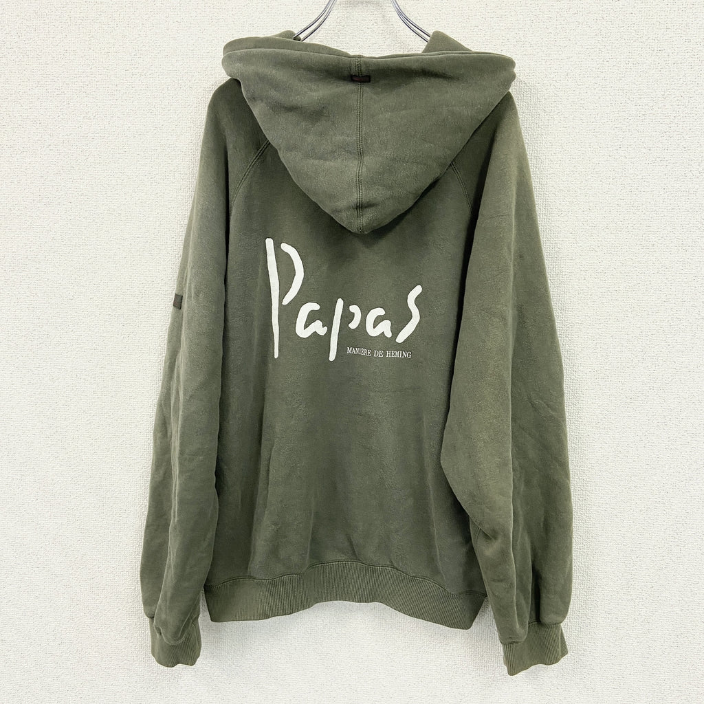 Papas　パパス　スウェットパーカー/フーディー　ボタン開き　カーキ　Lサイズ　古着