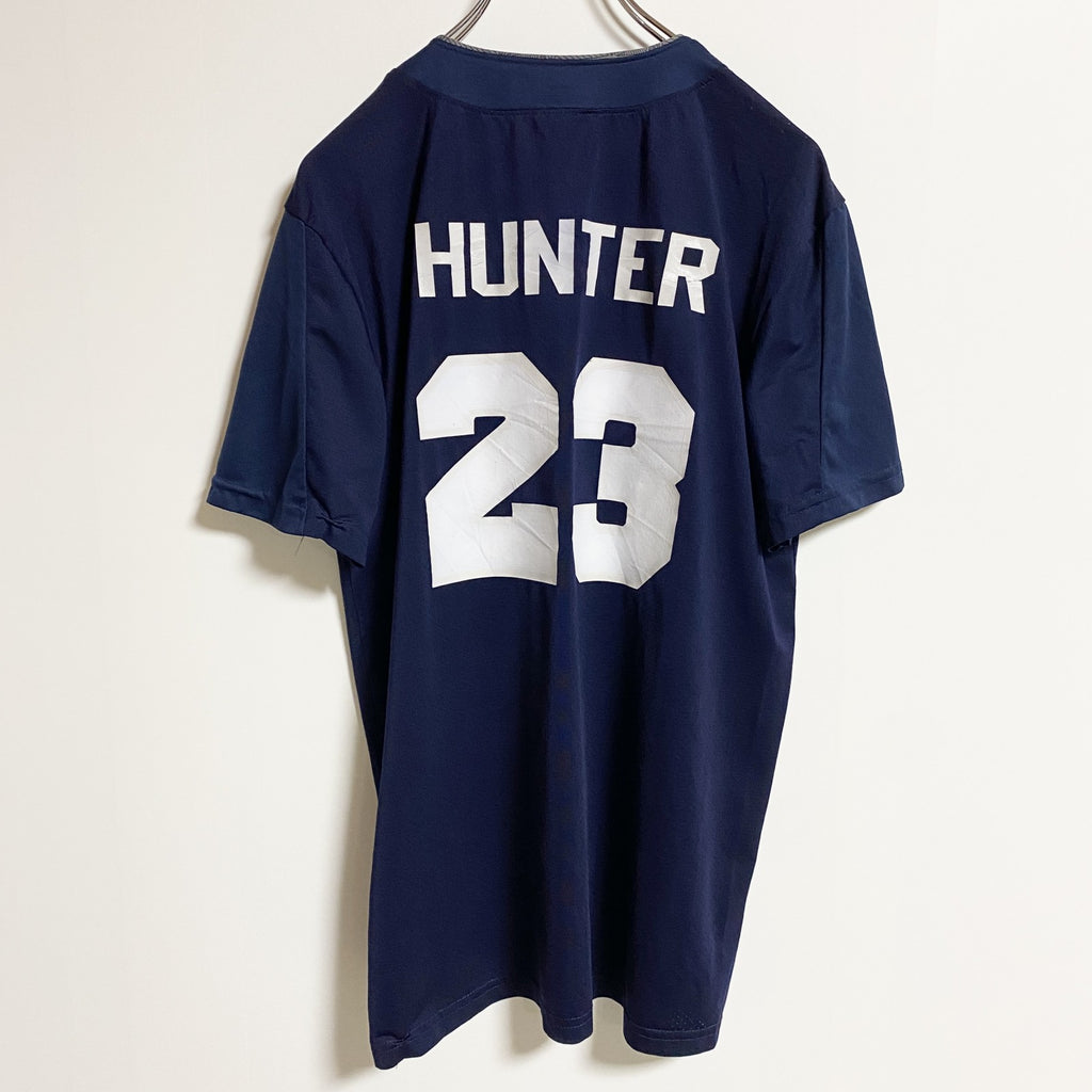 huskies 半袖ロゴプリントゲームシャツ　ユニフォーム風　バックプリント　スポーティー　ネイビー　紺　Sサイズ　古着